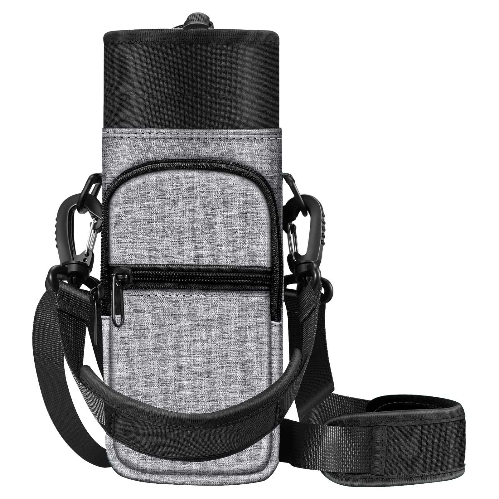 CASEBOT Carry Bag for Water Bottles, Bottle Holder, Water Bottle Bag with Adjustable Shoulder Strap and 2 Pockets for Hiking, Cycling, Camping, Travel, Fitness Centre, A-Grey, Modern