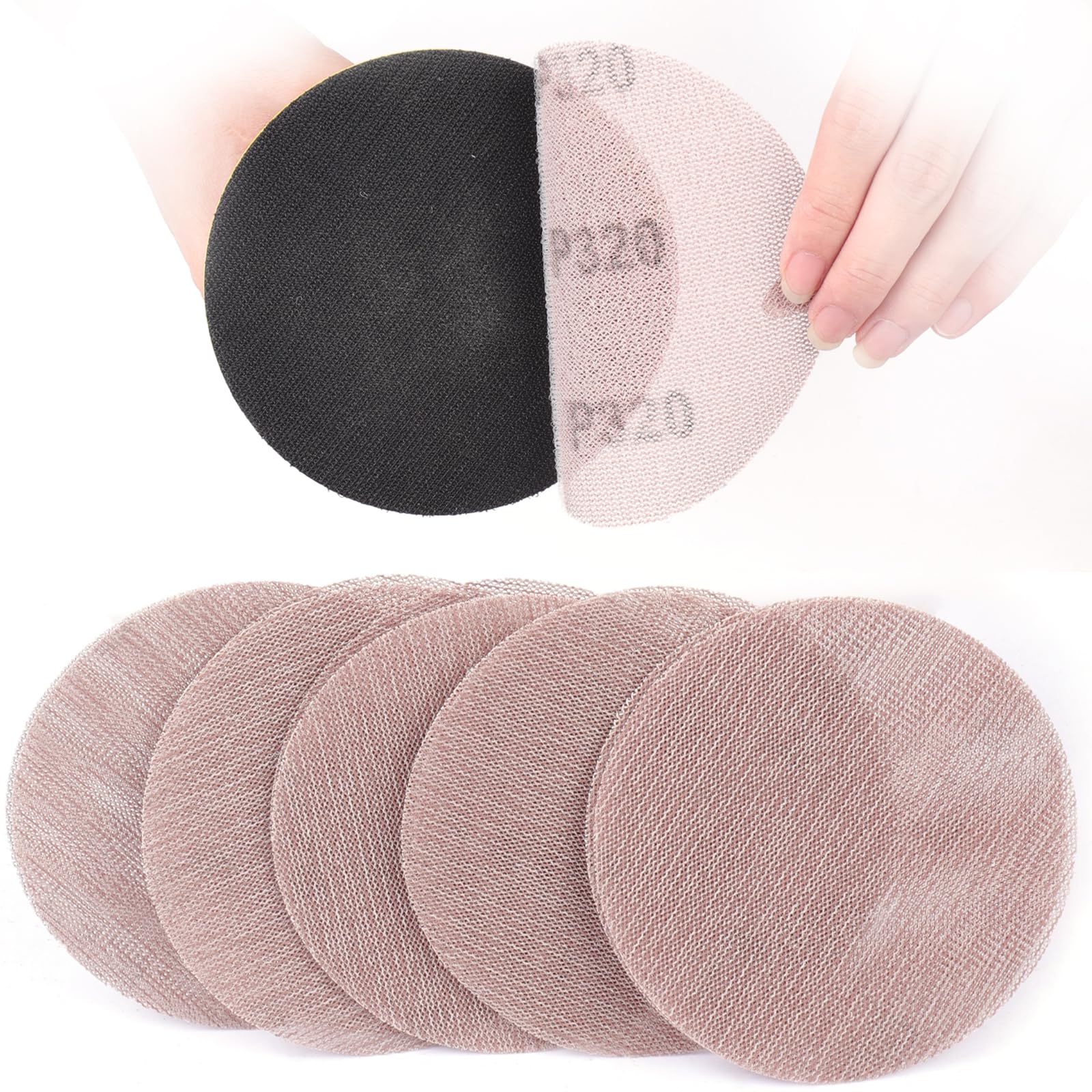 Sruhrak 125mm Mesh Sanding Discs, 50 PCS Net Sandpaper 320 Grit Hook and Loop Sanding Pads for Drywall Sander Efficient Dust Removal Random Orbital Sander Polishing