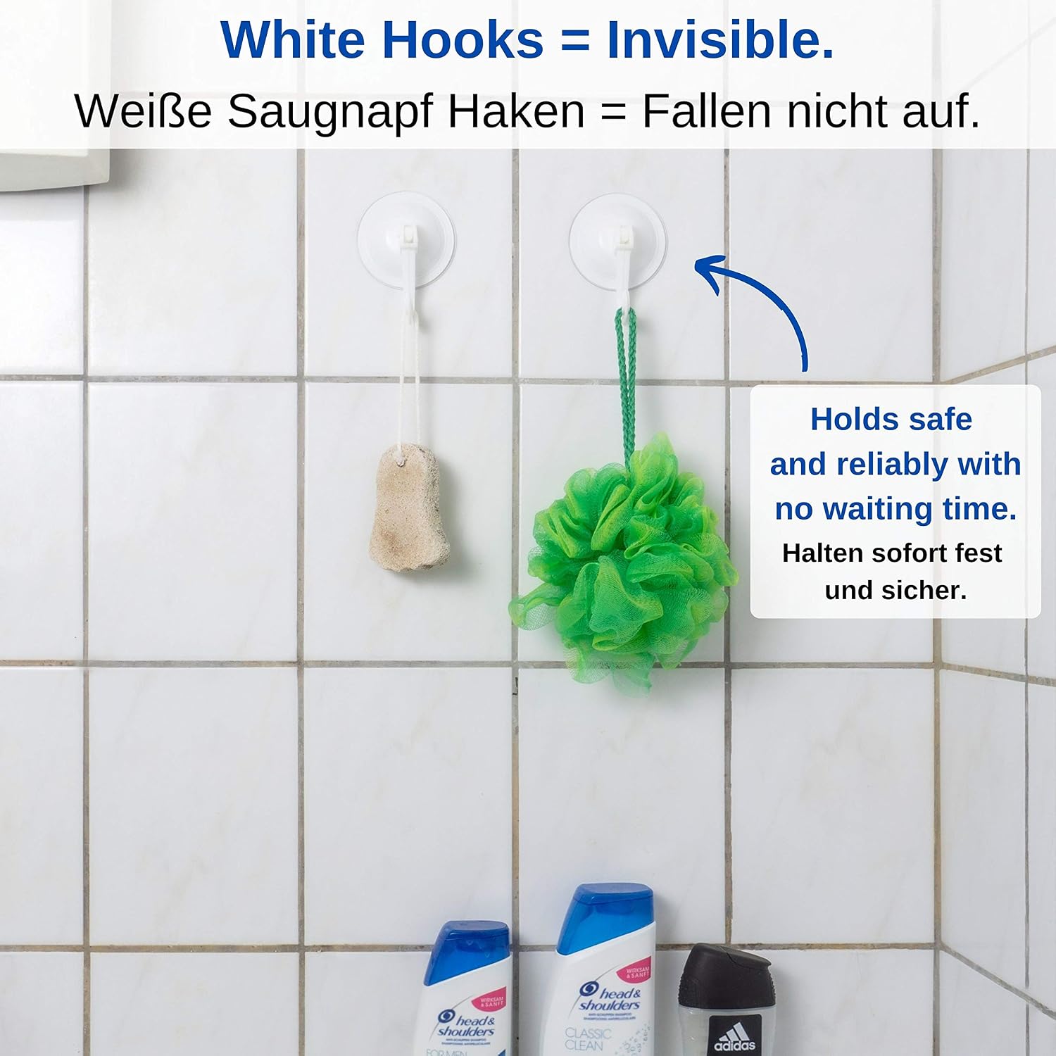 Bathroom Toy Storage, Organiser Net with 4 x Suction Cup Hooks and 2 x Adhesive Hooks, Baby Bath Toys Organiser - Image 4