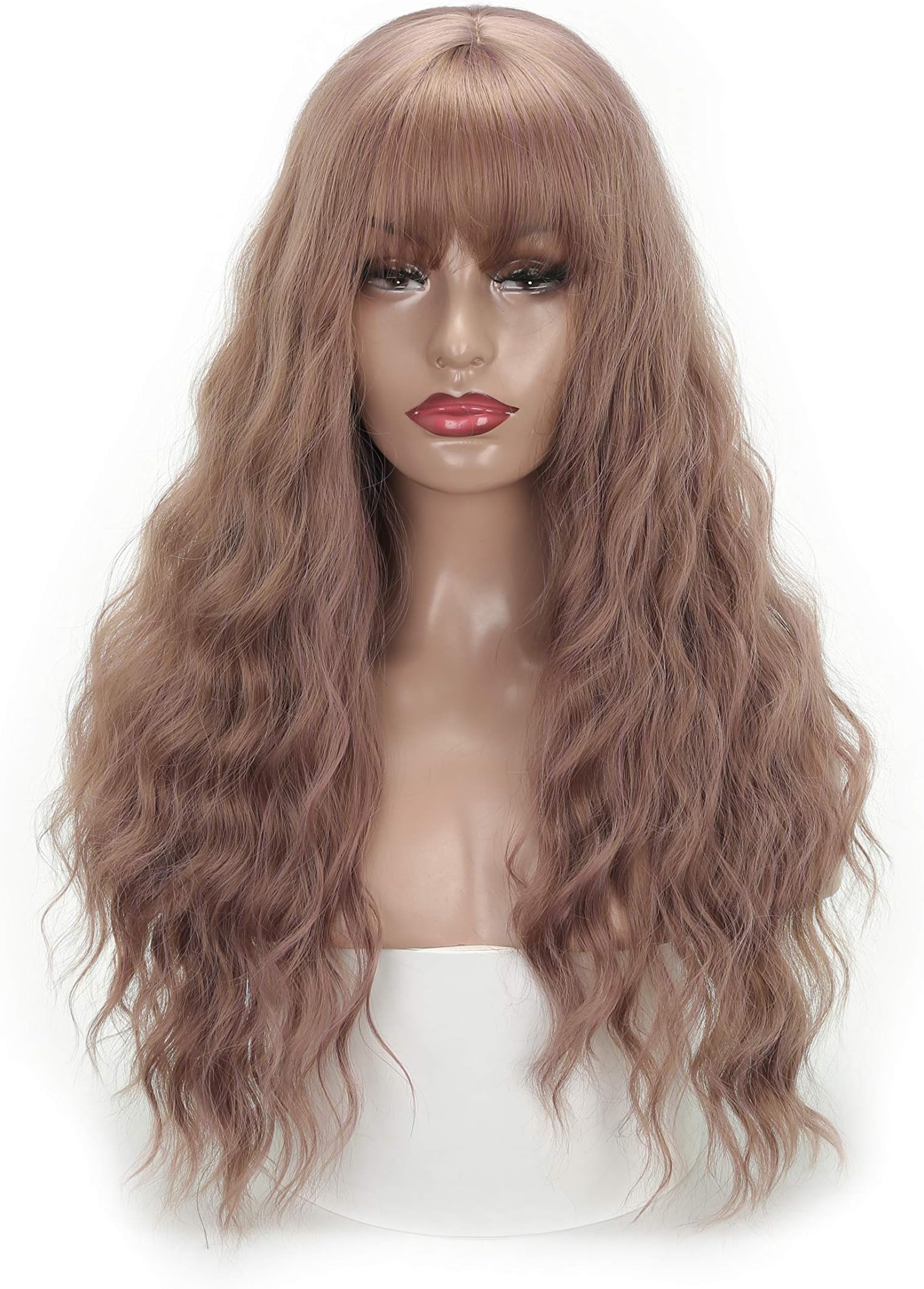 MERISIHAIR Long Kinky Curly Wavy Hair with Bangs Wigs For Girl Heat Friendly Synthetic Party Cosplay Wigs (BoTeng)