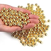 Chuyau 200pcs Gold 10mm Pearl Beads with Hole Round Pearls for Crafting Loose Pearl Beads for Jewelry Making Fake Pearls Bead for Bracelets Necklaces Earrings Key Chains Accessories DIY