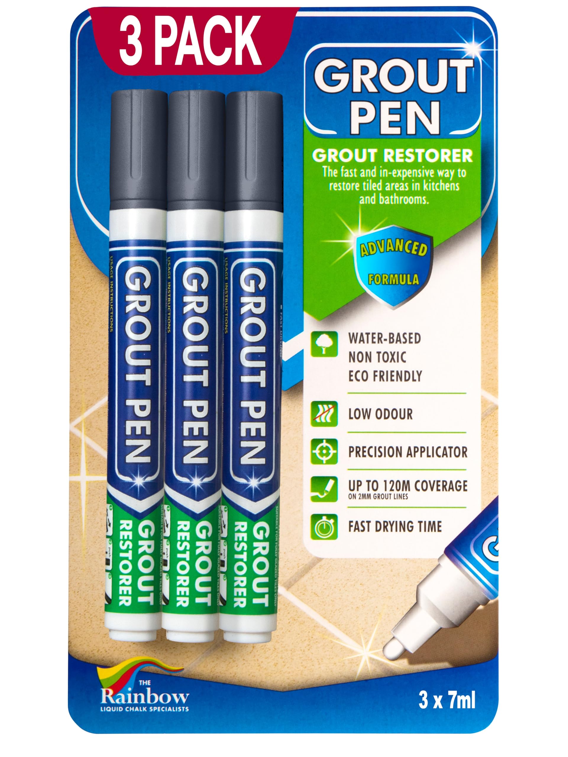 3 X DARK GREY Grout Pens For restoring tile grout.