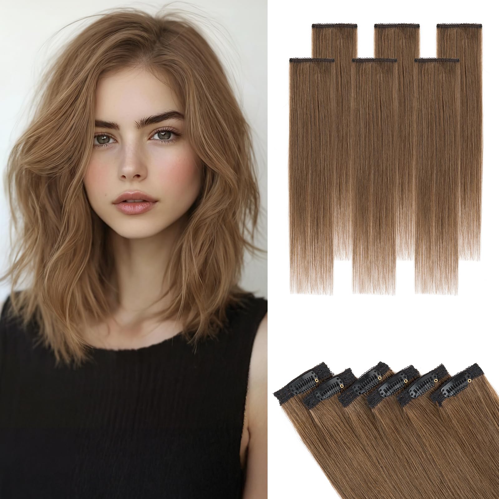 Photo 1 of Short Hair Extensions Clip ins,S-noilite Short Clip in Hair Extensions Real Human Hair,Mini Hairpieces for Add Volume and Highlights,6 Pieces 31g 10 inch Medium Black