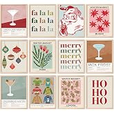 Whaline 12Pcs Christmas Wall Art Prints Santa Cocktail Paper Art Posters Vintage Decorative Aesthetic Wall Decor for Xmas Home Gallery Decor, 8 x 10 Inch (Unframed)