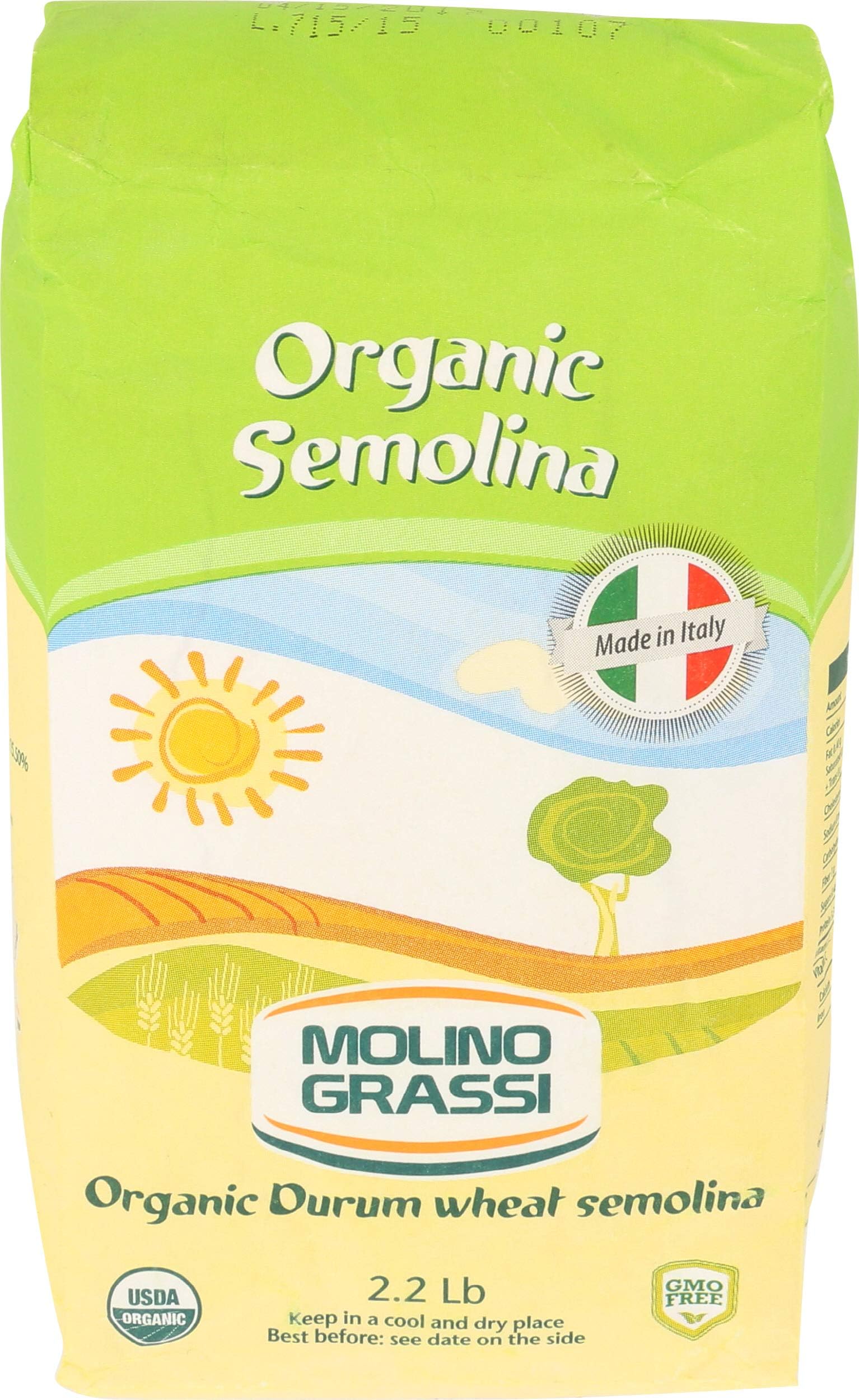 Molino Grassi USDA Organic Durum Wheat Semolina Flour - 2.2 lbs (Pack of 4)