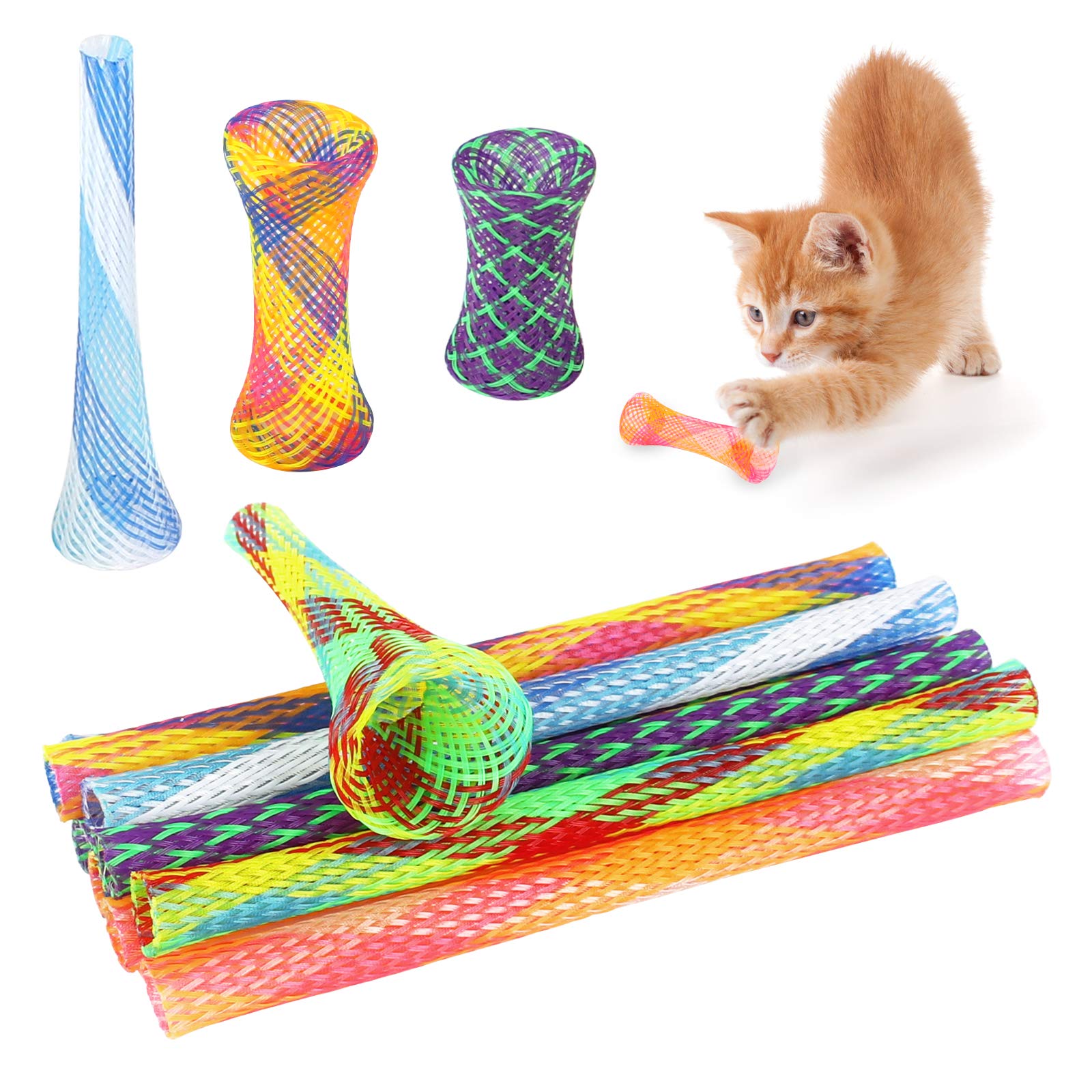 Fulushou 25 Pcs Interactive Colorful Cat Spring Toy Cat Spring Funny Nylon Spring for Cat Flexible Retractable Spring Tube Toy for Kitten Animal, Random Colours