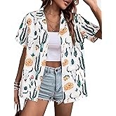 Western Button Down Shirts Women Cowgirl Vintage Print Short Sleeve Tops Cute Summer Country Concert Outfit