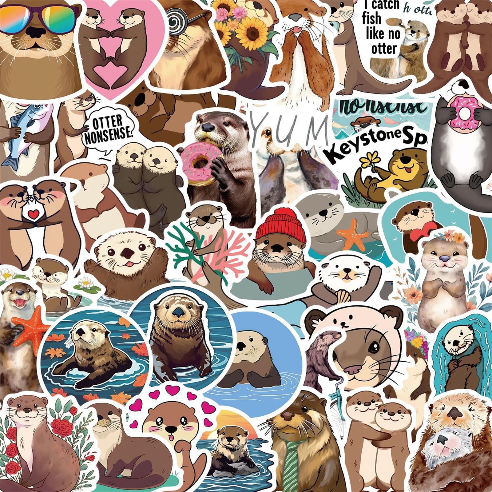 Photo 1 of Cute Otter Stickers Kawaii Animal Stickers Pack 50PCS, Glueewee Funny Otter Stickers for Water Bottles Laptop Scrapbook Luggage Vinyl Waterproof Decals for Kids Teens Adults