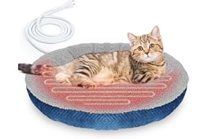 AUPETEK Heated Cat Beds for Indoor Cats Warming Cat Beds Super Soft Machine Washable Thermo Kitty Electric Heating Bed 19 Inches Round