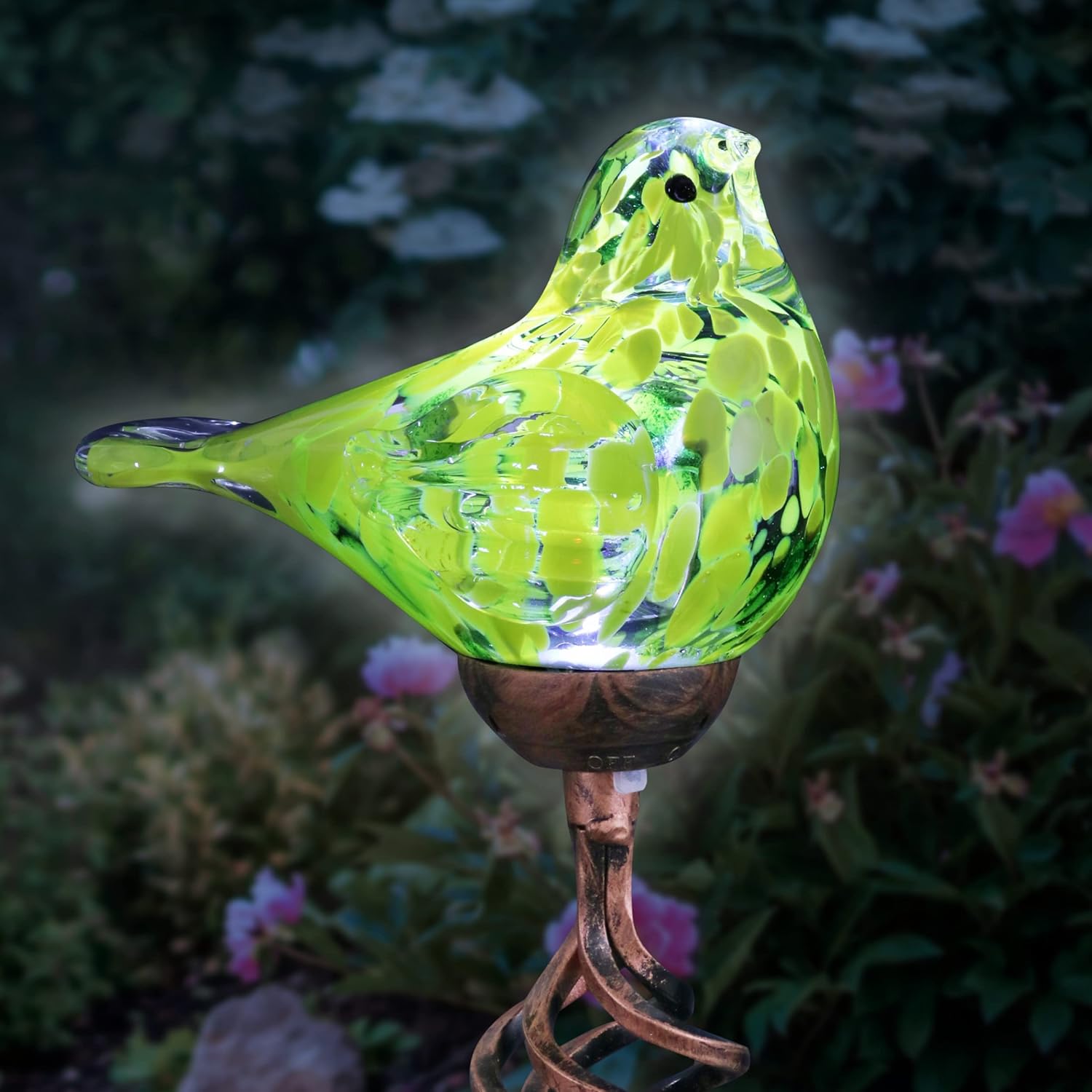 Decorative Garden Stakes - Exhart Garden Solar Lights, Decorative LED Bird Garden Stake, Hand Blown Glass and Metal Outdoor Decoration, Yellow, 5.5 x 31 Inch