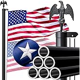POOAMY Heavy Duty Flag Pole 20FT, 12 Gauge Extra Thick Aluminum Flagpole, Residential Flag Poles for Outside House, with 3x5 American Flag for Residential or Commercial Use, Black