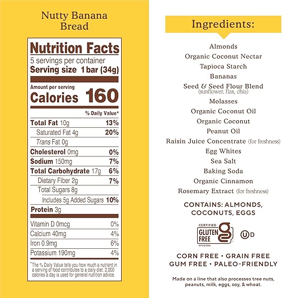 SIMPLE MILLS NUTTY BANANA BREAD SOFT BAKED ALMOND FLOUR BARS, 5.99 OZ