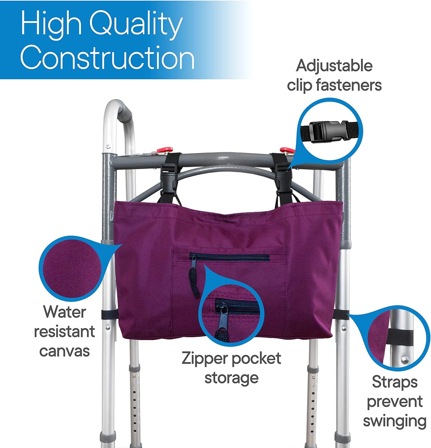 RMS Walker Bag with Soft Cooler - Water Resistant Tote with Temperature Controlled Thermal Compartment, Universal Fit for Walkers, Scooters or Rollator Walkers (Wine): Health & Personal Care