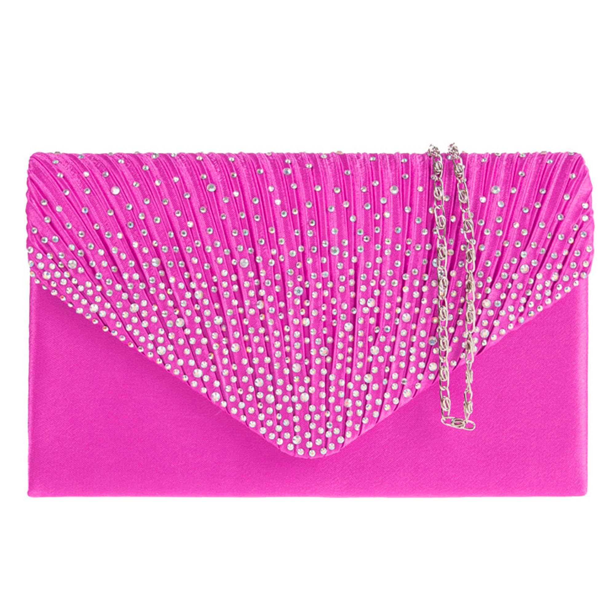 fi9® LADIES DIAMANTE BLING PARTY PROM BRIDAL EVENING CLUTCH HAND BAG PURSE HANDBAG (Fuchsia Pink)