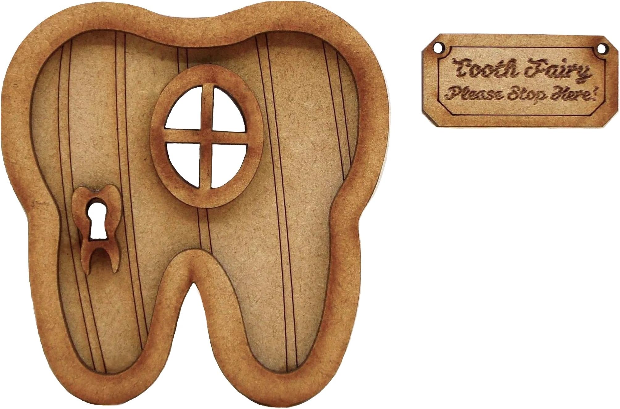 Tooth Fairy Door. Three-dimensional Self-Assembly Wooden Fairy Door Craft Kit with 'Tooth Fairy' Sign.
