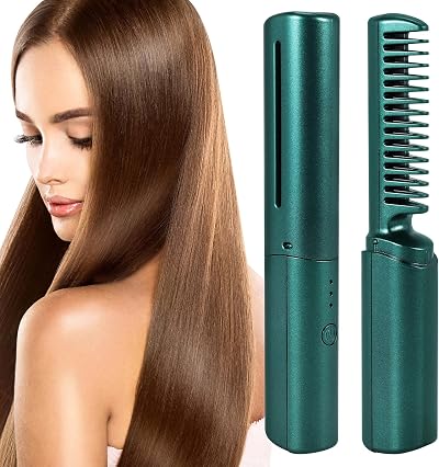 Pyatofyy Cordless Hair Straightener Hot Comb Portable USB Rechargeable Dark