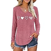 Valentines Day Shirt Womens Love Heart Graphic Shirts V-Neck Romantic Long Sleeve Casual Blouse Tee Top