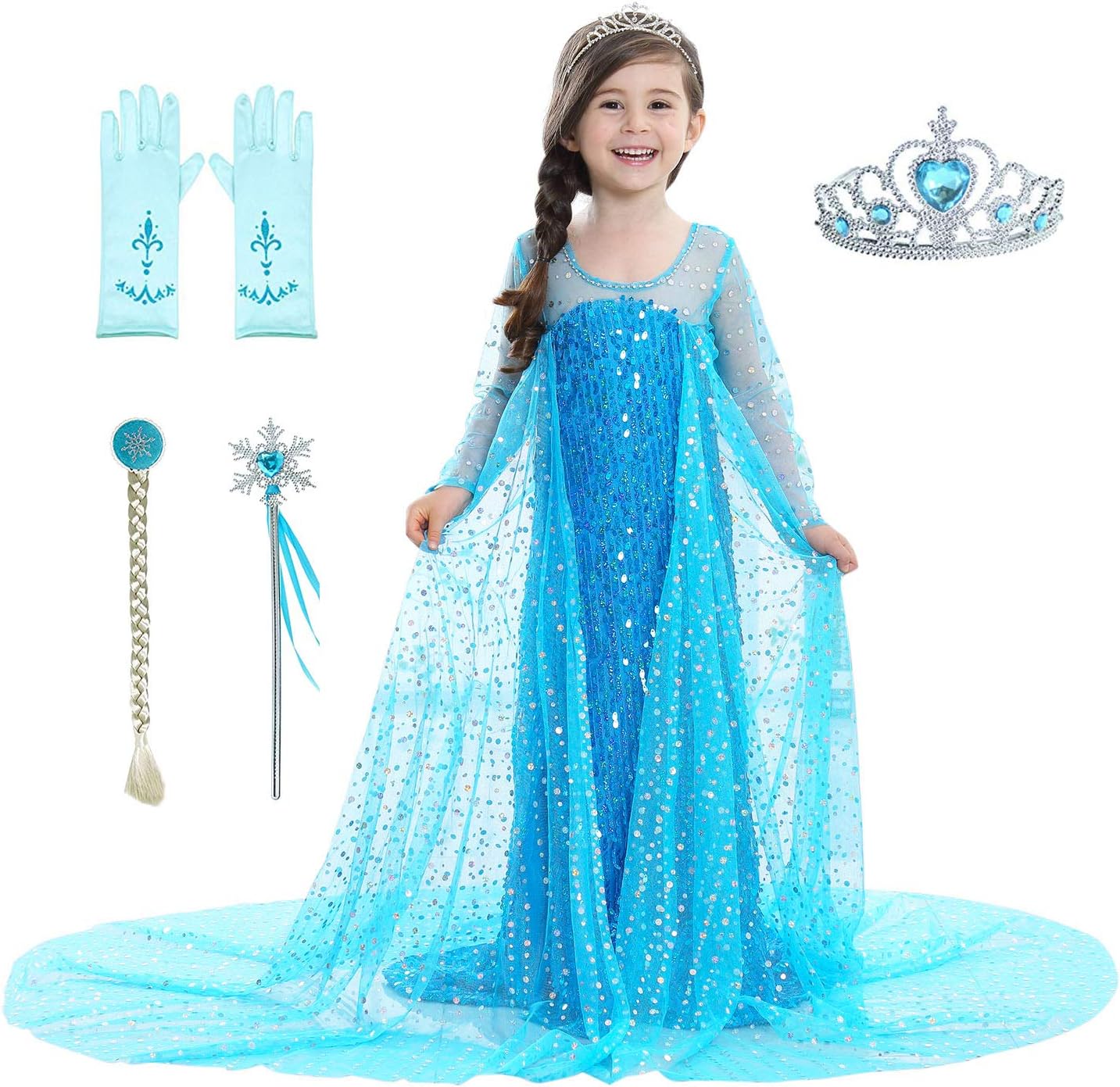 Little Girls' Princess Dress Costume Birthday Party with Sequin Long Cape
