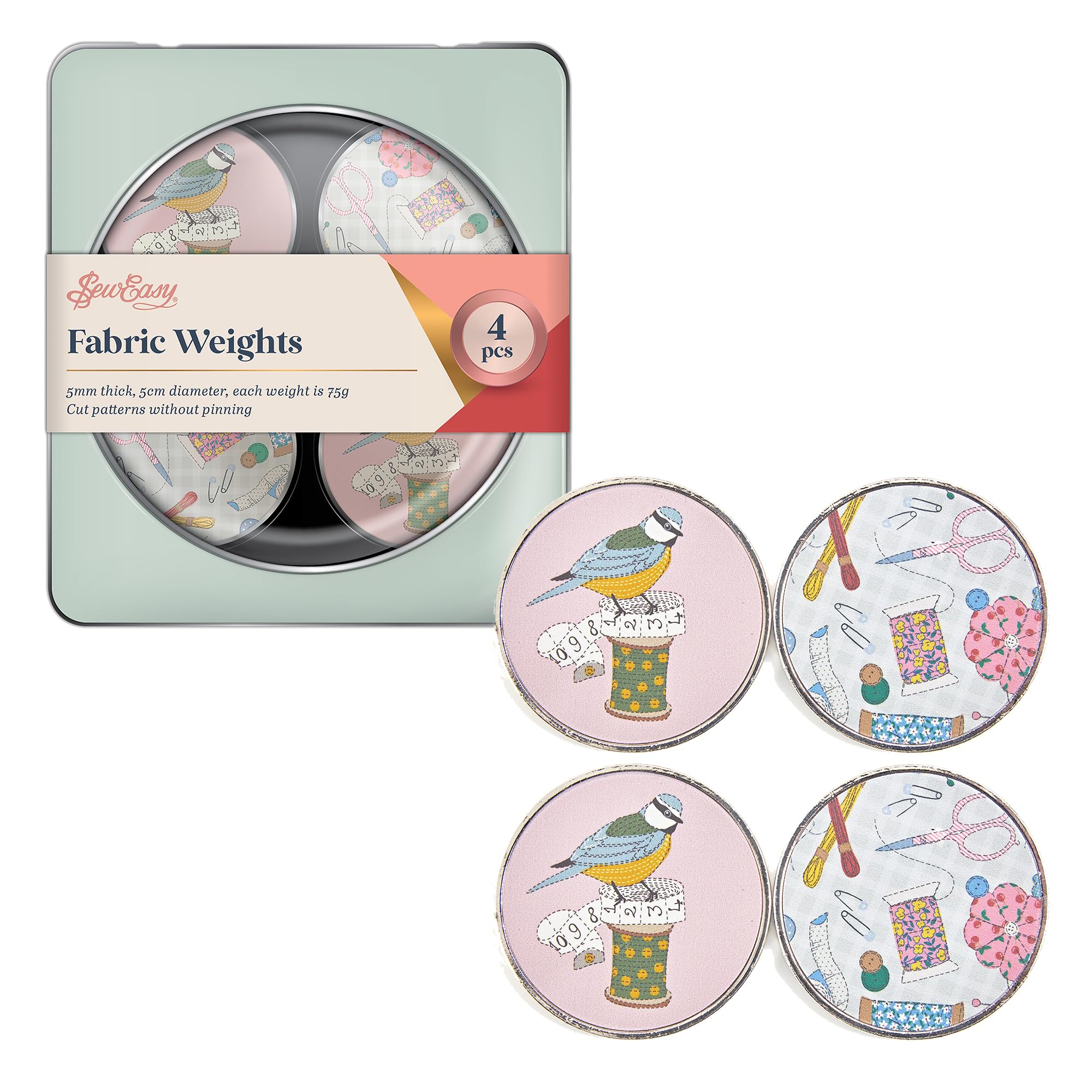 Sew Easy Pattern Fabric Weights - for Sewing, Crafts, Pattern Cutting, Dressmaking, Tailoring, Quilting, 4 x 75g, Birds