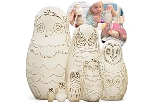 AEVVV Owl Craft Blank Russian Nesting Dolls Set 7 pcs - Unfinished Wood Crafts to Paint Your Own Matryoshka Doll, 7 pcs - Unpainted Russian Nesting Dolls DIY Projects, Arts and Crafts - Russian Dolls Blank