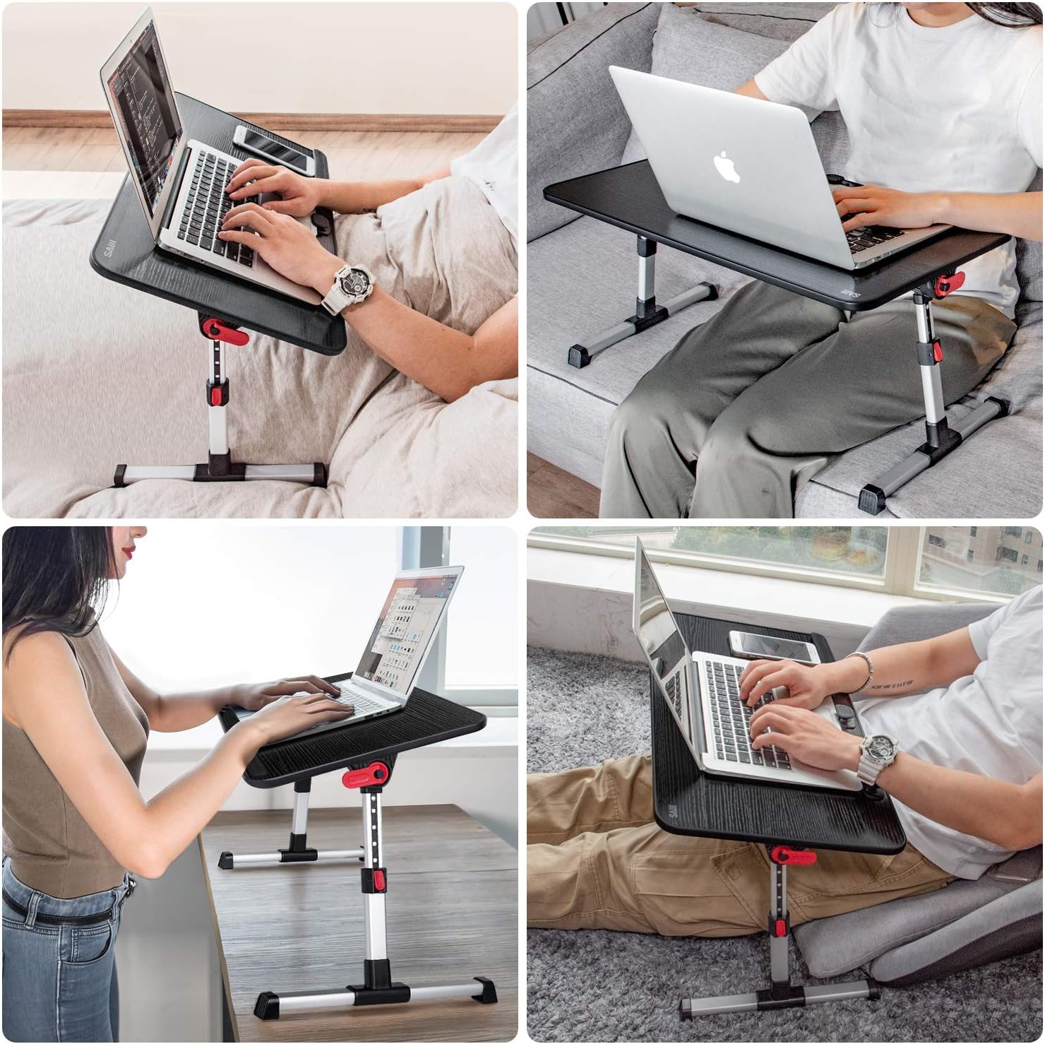 [Large Size] Laptop Bed Tray Table, SAIJI Adjustable Laptop Stand, Portable Lap Desks with Foldable Legs, Notebook Standing Breakfast Reading Desk for Sofa Couch Floor (Black): Kitchen & Dining