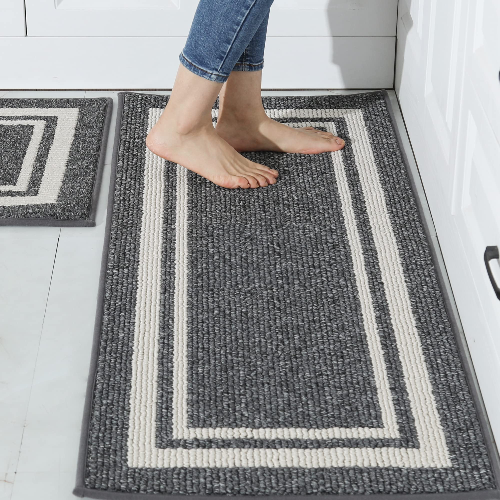 Photo 1 of COSY HOMEER Kitchen Rugs Non-Slip 20x30/20x48 Inch Thick Polypropylene Standing Mat for Home Machine Washable, Black Frame