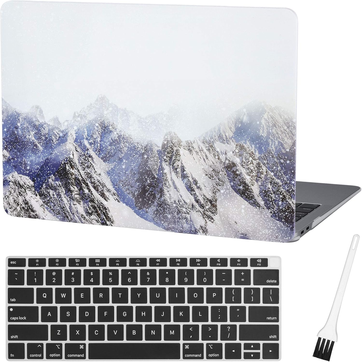 MacBook air 13 Inch Case A1932 Plastic Laptop Hard Shell Cover Sleeve Matte Rubberized (2020 2019 2018 Release, Touch ID) with Silicon Keyboard Cover and Dust Brush(Snow Mountain)