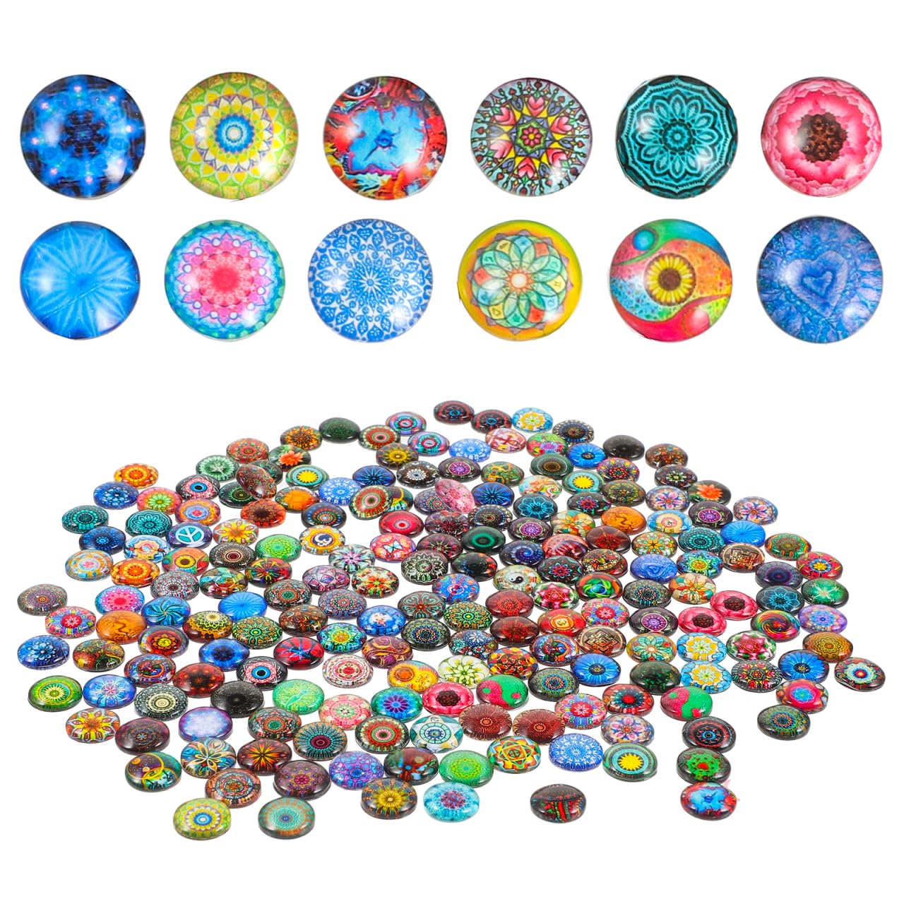 Healifty 200pcs Mosaic Tiles for Arts and Crafts - 10mm Round Glass Cabochons | Multi-Colored Mosaics for DIY Art Craft Decoration | Circle Tiles for Jewelry & Home Decor