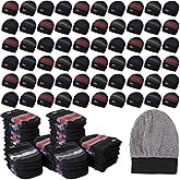 Kigeli 100 Pcs Beanie Hats for Men Bulk Winter Hats with Warm Thick Fleece Snow Skull Cap Plain Skull Knit Beanie Donation Charity