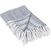 DII Herringbone Striped Collection Cotton Throw Blanket, 50x60, Nautical Blue