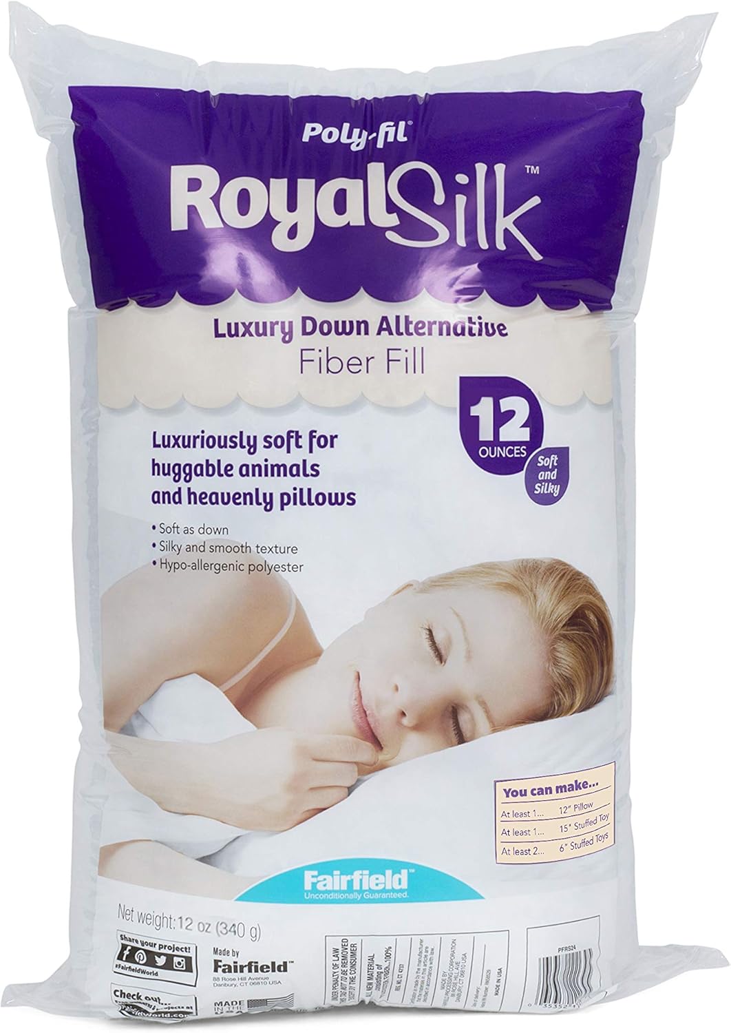 Fairfield PFRS12 PolyFil Royal Silk Fiber Fill Bag, 12 oz, White