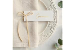 UNIQOOO 50-Pack Champagne Gold Bow Place Cards for Wedding Table Settings, Elegant Paper Name Tags for Seating Arrangement, P