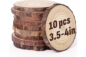 FUMILE Unfinished Natural Wood Slices 3.5-4 Inch, 10 PCS Round Wooden Discs with Tree Bark, Wood Rounds for Crafts Christmas Ornaments, Wood Circles for Rustic Wedding Decoration