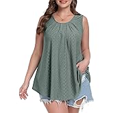 MONNURO Plus Size Tank Tops Summer Tops Eyelet Sleeveless T-Shirts Scoop Neck Loose Flowy Casual Tunic Shirts