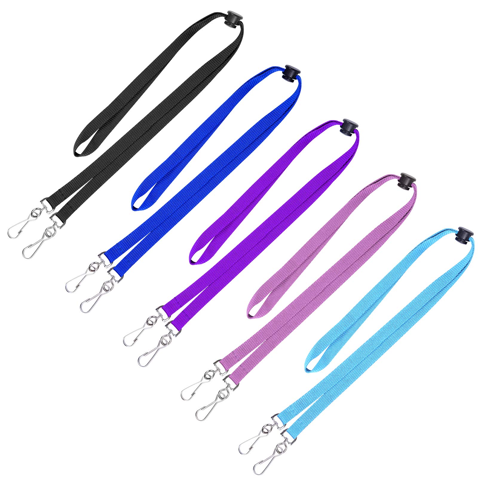 wisdompro 10 Pack Lanyard with Double Swivel J-hook and Adjustable Buckle for ID Name Tag and Badge Holders - MultiColor