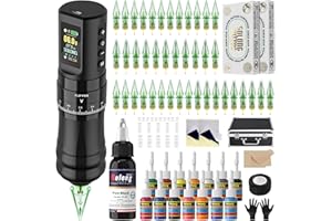 Nazzor Tattoo Kits Tattoo Machine with 1800mAh LED Display 40PCS Needles and 14 Ink Black