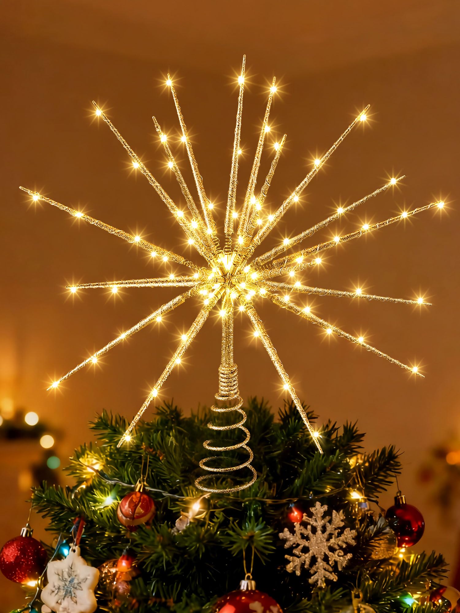 Photo 1 of *MINOR DAMAGE - USED*
Meonum 14.5in Christmas Tree Topper with LED Light - 19 of 76 Lights Twinkle, Christmas Star Tree Topper for Holiday Decor, Universal Size, Lightweight and Easy to Install(Golden, 14.5inch)
