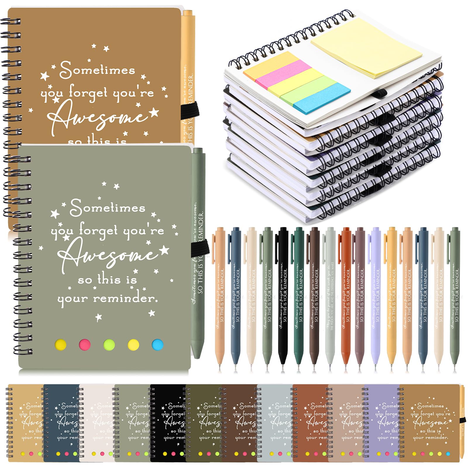 Photo 1 of Resurhang 48 Pcs/24 Set Housekeeping Appreciation Week Gift for Employee Inspirational A6 Spiral Notebook with Ballpoint Pen Sticky Notes Weekly Journal for Coworker Corporate Staff Dsp(Bright Color)