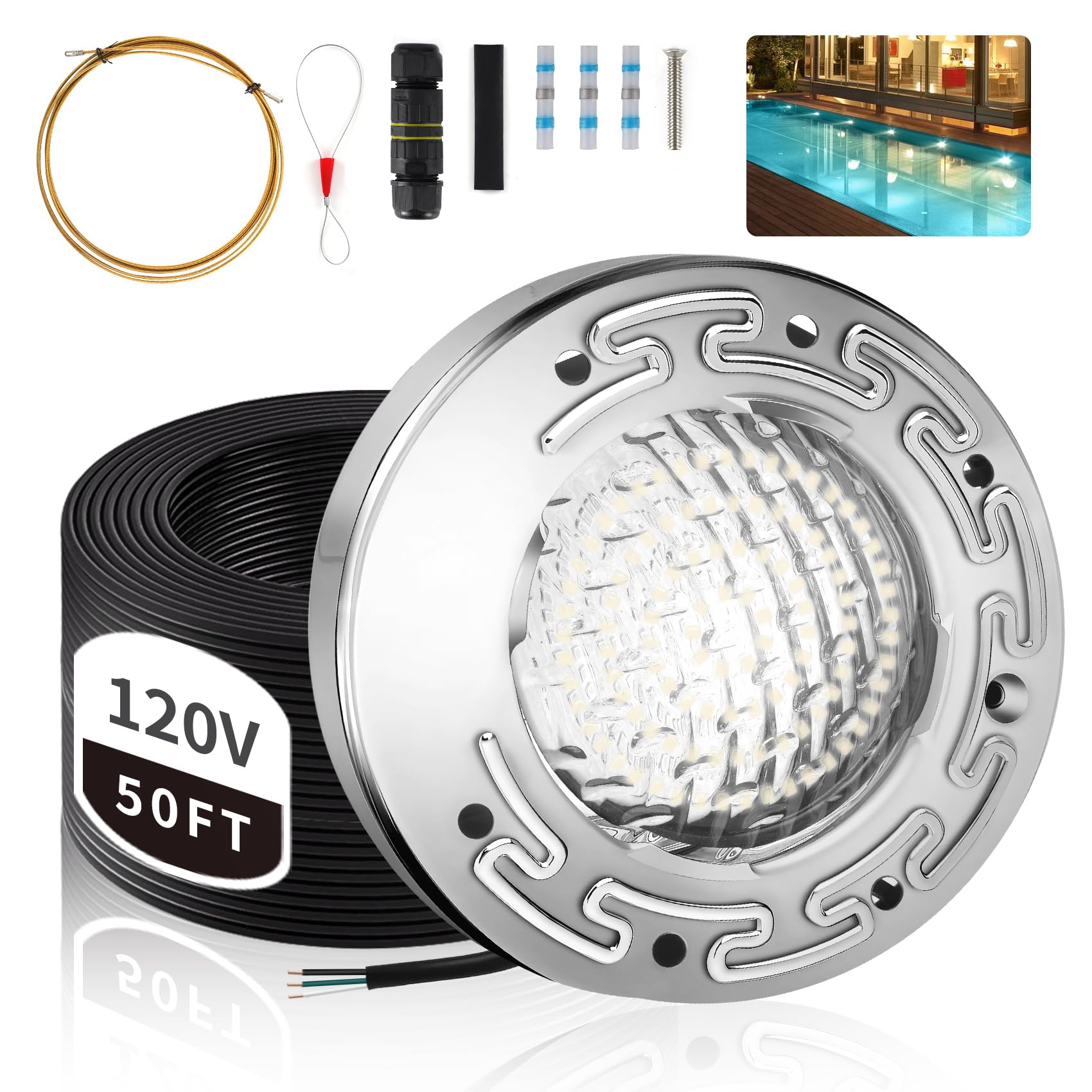 6 Inch LED Underwater Spa Light for Inground Pool, 50FT AC120V 6000K ...
