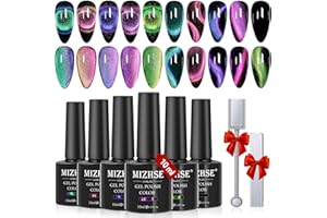 MIZHSE 9D Cat Eye Gel Nail Polish, Magnetic Cat Eye Gel Polish Set, 10ml*6 with 2 Magnets, Classic Colors Chameleon Magic Galaxy Effect Soak off Nail Art, Sparkle Stunning Gel Polish Gift for Women