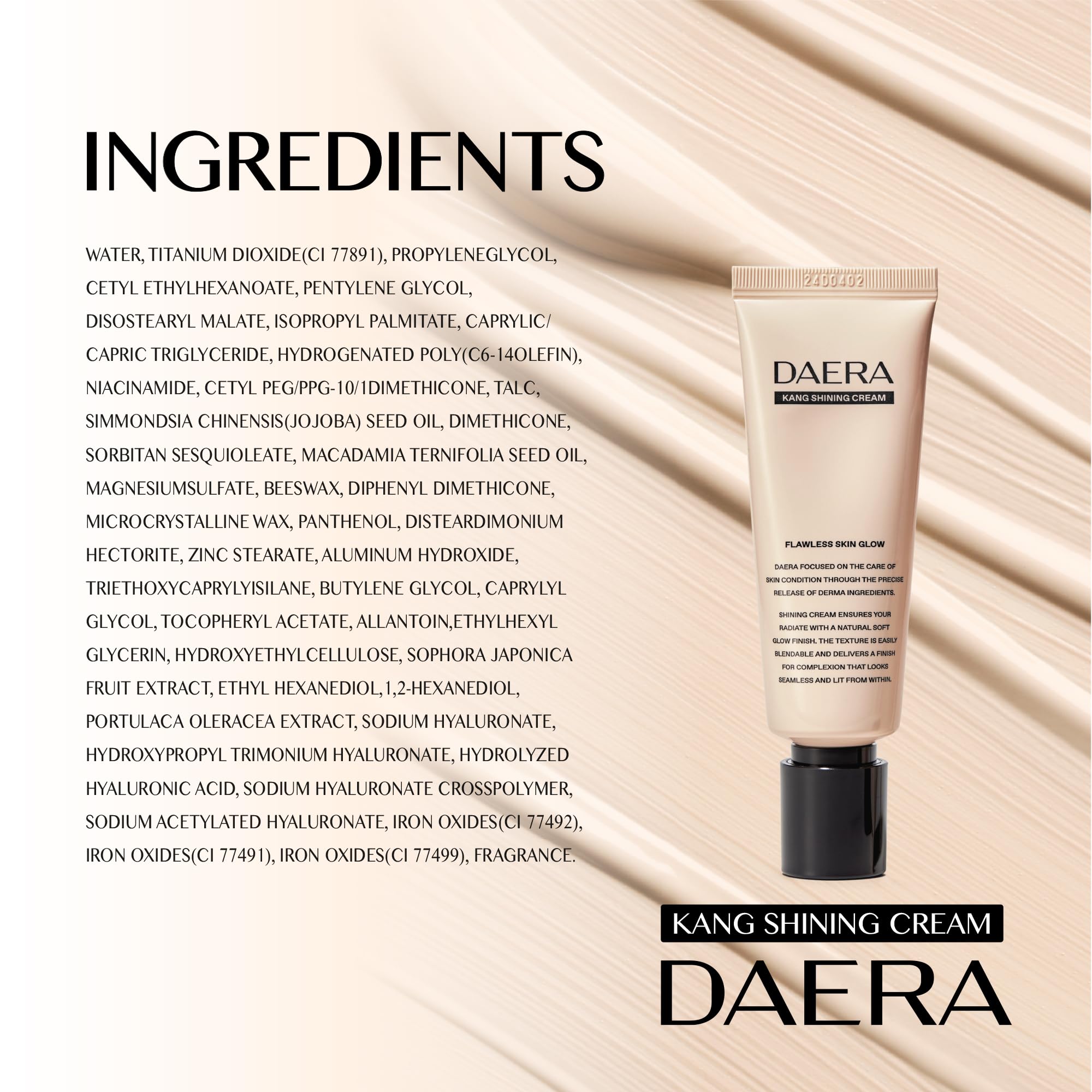 DAERA Kang Shining Korean BB Tinted Moisturizer Cream (1 Color,Neutral), Self Adjusting BB Cream,1.35 fl oz, Glowing Skin Natural Makeup, Buildable Coverage, Lightweight