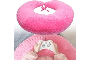wuwumiline Professional Gaming Pillow for Lap; Arm Rest Pillow Gaming Lap Pillow with Crochet Support - Eliminate Pain in Gaming (Pink)