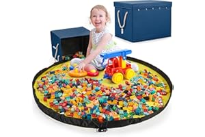 MIBATUS Toy Storage Organizer & Play Mat - for Building Toys Storage | Toy Box made of Odorless, Eco-Fabric for Children's Rooms, Nursery Playroom, Toy Storage Bin/Bag 37 Qt - For Kids (Blue)
