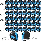 Xuhal 50 Pcs Mini Measuring Tape Keychains Small Measuring Tape Bulk Set 3ft Retractable Measurement with Pause Buttons for Engineer Crafter, Autowind and Lock(Blue)