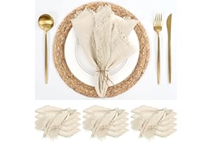 12 Pack Cotton Linen Napkins 16 x 16 Inch Linen Napkins Cloth Handmade with Fringe Soft Cloth Napkins Washable Rustic Dinner 