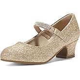 K KomForme Mary Jane Shoes with Low Heel Rhinestones Princess Flats Dress Pump Shoes for Little Kid/Big Kid