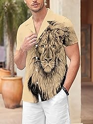 LuckLemocor Lion Hawaiian Shirt for Men Summer