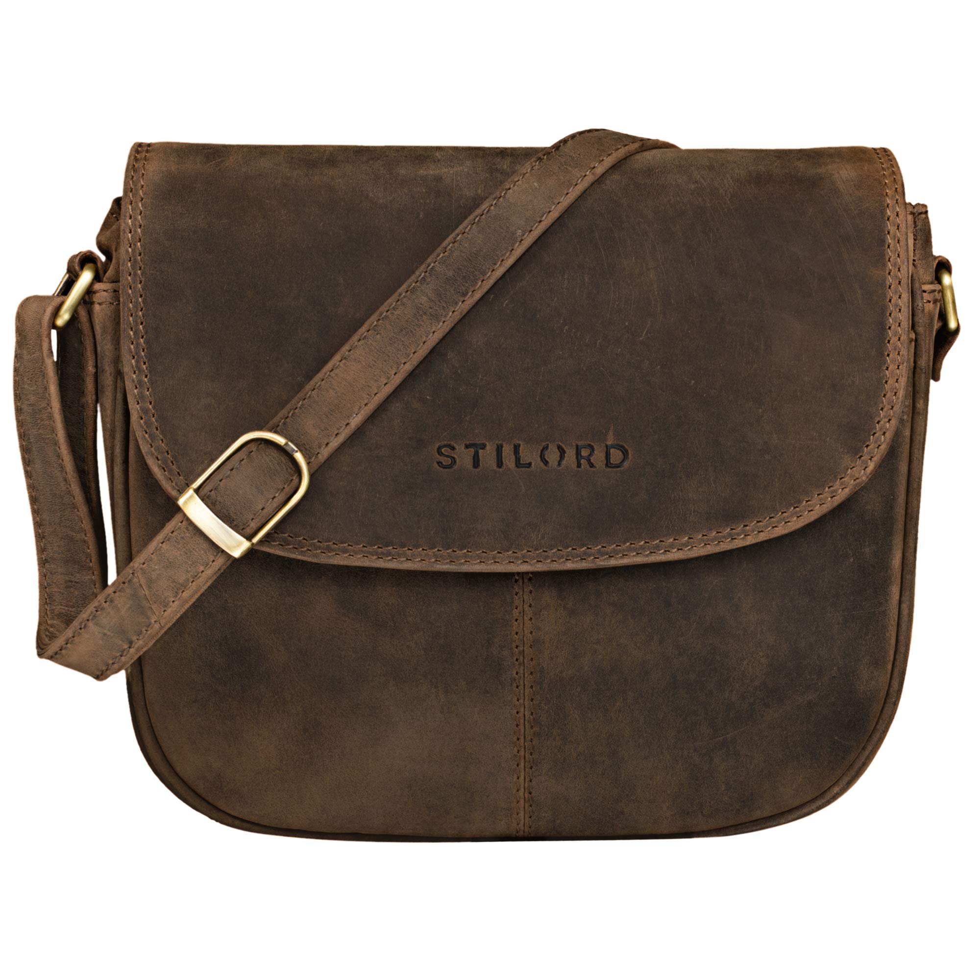 STILORD "Cleo" Shoulder Tote Bag Leather Women Handbag Vintage Ideal as Small Evening Bag Shopper Messenger Saddle Bags Genuine Leather Colour:Middle Brown