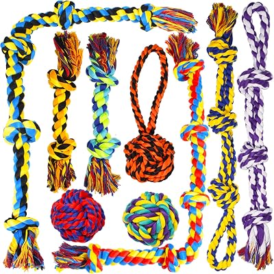 SHARLOVY Large Tough Chew Toys for Aggressive Chewers 9 Pack Rope Tug Ball