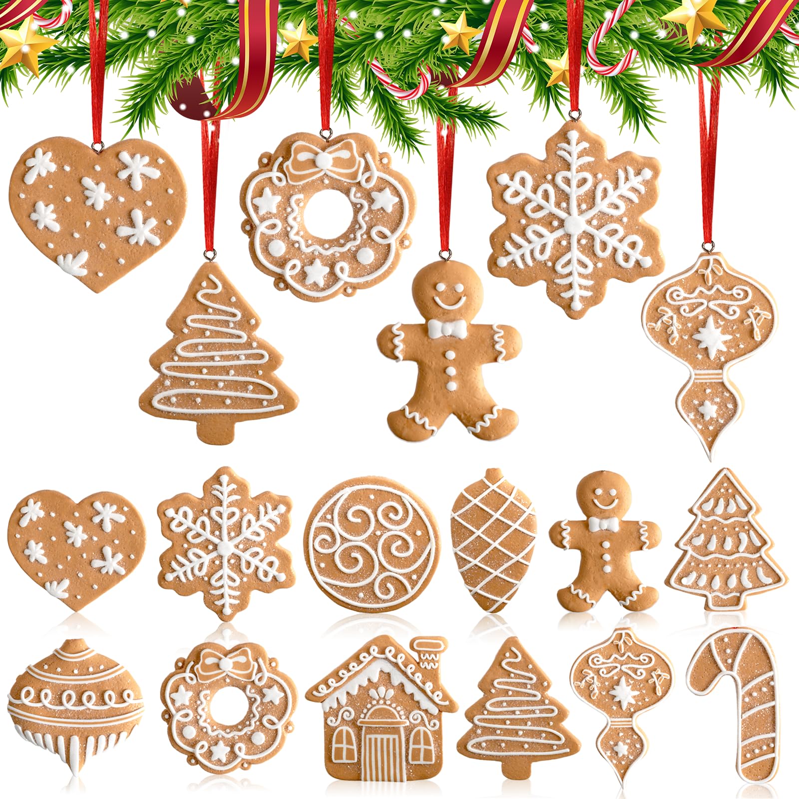 Photo 1 of 12 Pcs Gingerbread Cookie Ornaments, Funny Christmas Tree Cookie Decorations, Xmas Tree Snowflake Gingerbread Shaped Ornament for Xmas Winter Holiday Crafts Decor Indoor